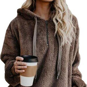 ReachMe Womens Oversized Sherpa Pullover Hoodie with Pockets Fuzzy Fleece Sweats